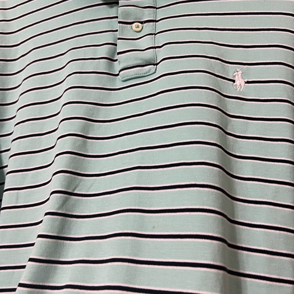 Ralph Lauren Polo Shirt Men's Large Blue Stripes White Pony Preppy - Picture 4 of 7